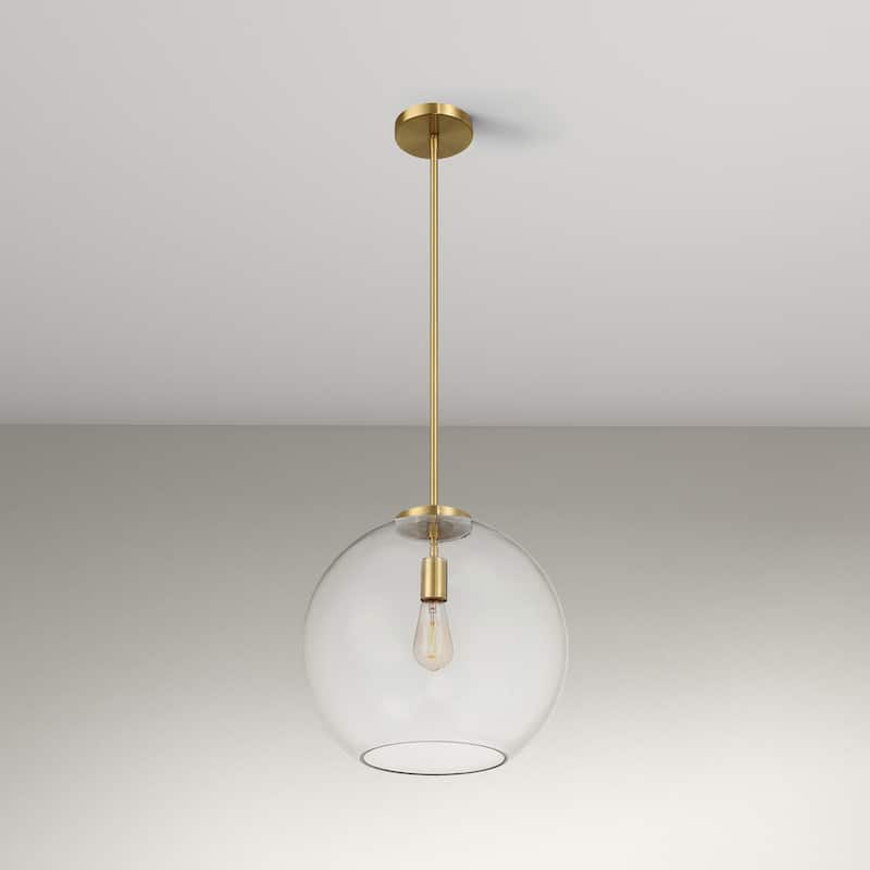 Rexe Satin Brass Pendant with Clear Glass Dome Shade - Clear Glass - Clear Glass