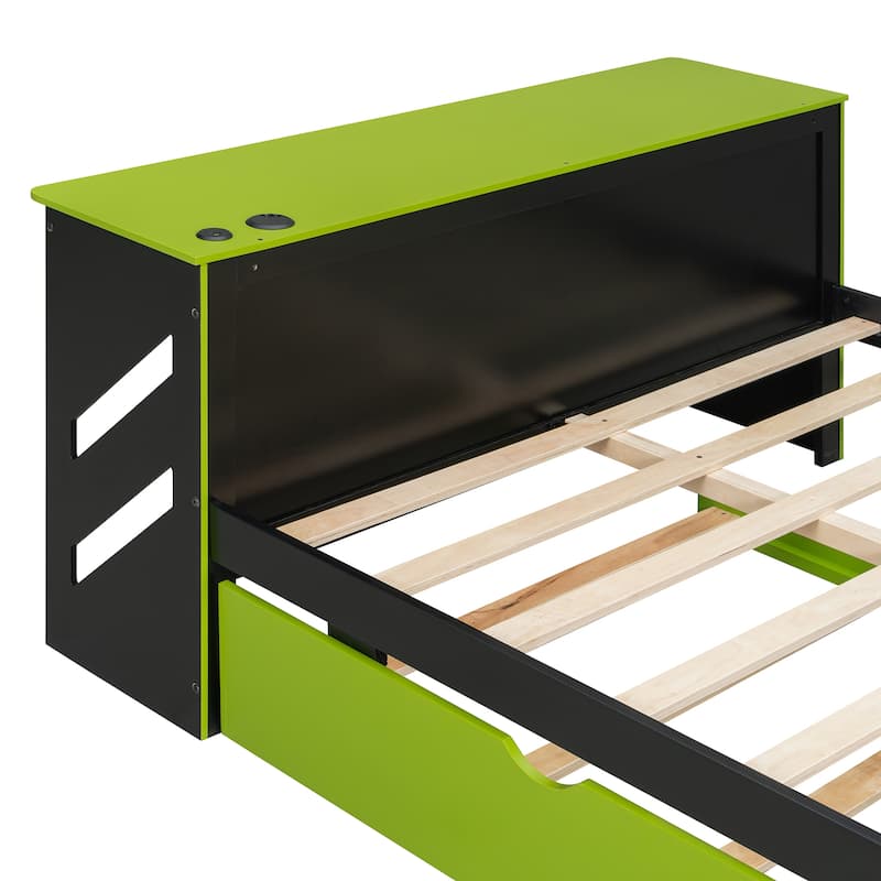 Full Size Daybed with Pull-Out Twin Trundle, Built-In Desk, USB Charging by Harper&Bright Designs