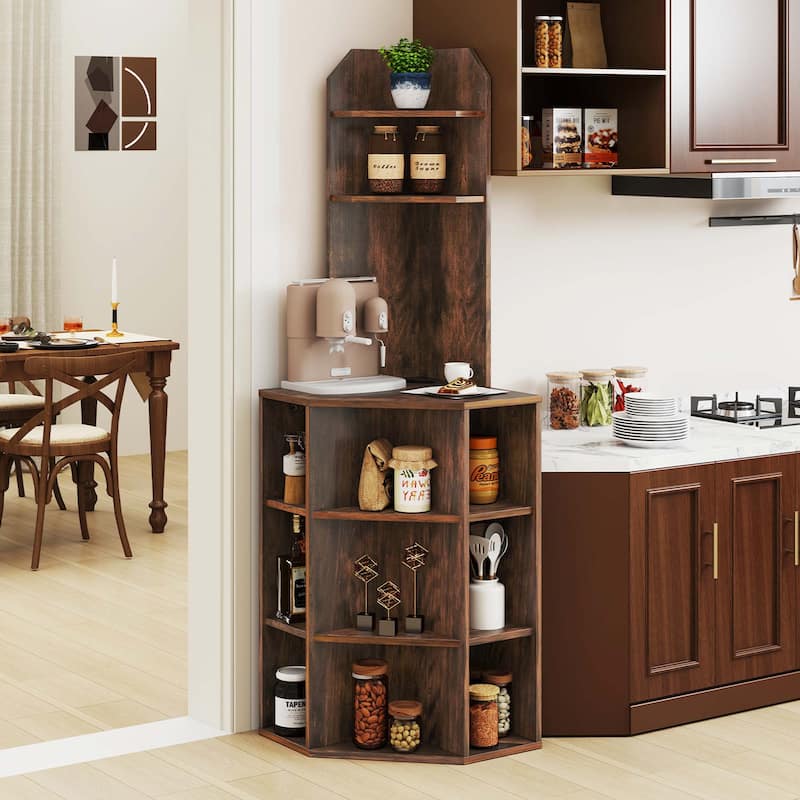 Costway 6-Tier Corner Shelf 63" Tall Corner Bookshelf with 2 USB Ports - See Details