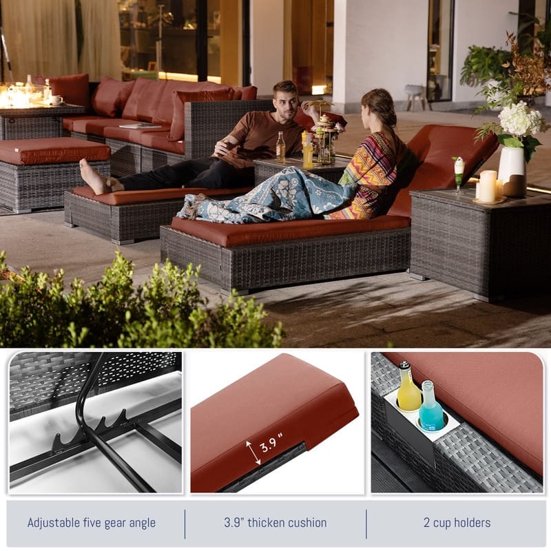 FINCATI 10-piece High Back Oversized Patio Furniture Conversation Set Outdoor Sectional Sofa with Fire Pit Table