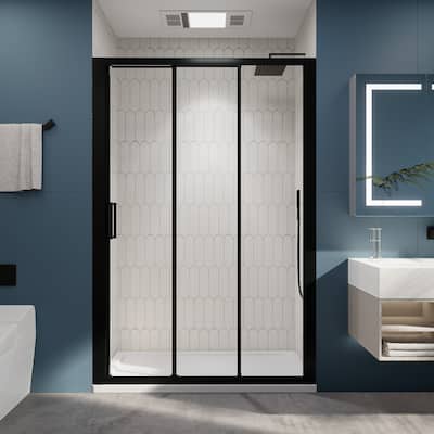 3-Panel Sliding Framed Shower Door in Matte Black Finish