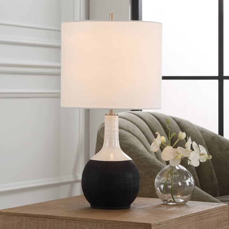 Matte Black and Chalk White Color Block Ceramic Table Lamp