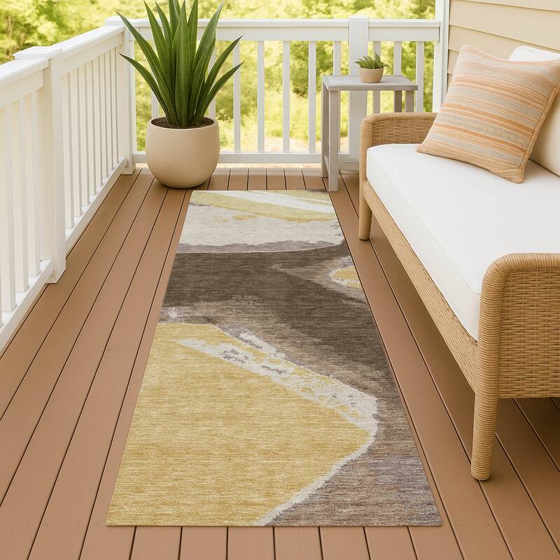 Machine Washable Indoor/ Outdoor Modern Cheney Chantille Rug - Chocolate - 2'3" x 7'6"