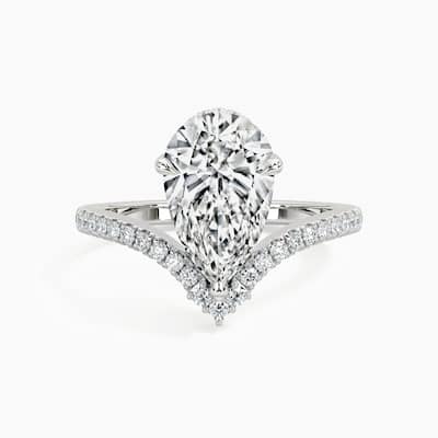 Auriya 14kt White Gold Lab Grown Pear Chevron Diamond V Double Hidden Halo Engagement Ring (F-G, VS)