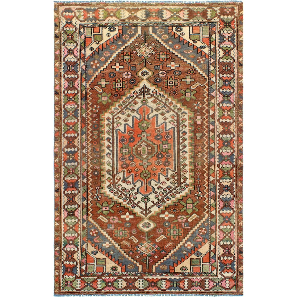 Fine Vintage Distressed Qalima Rust/Ivory Rug - 6'2" x 9'9"