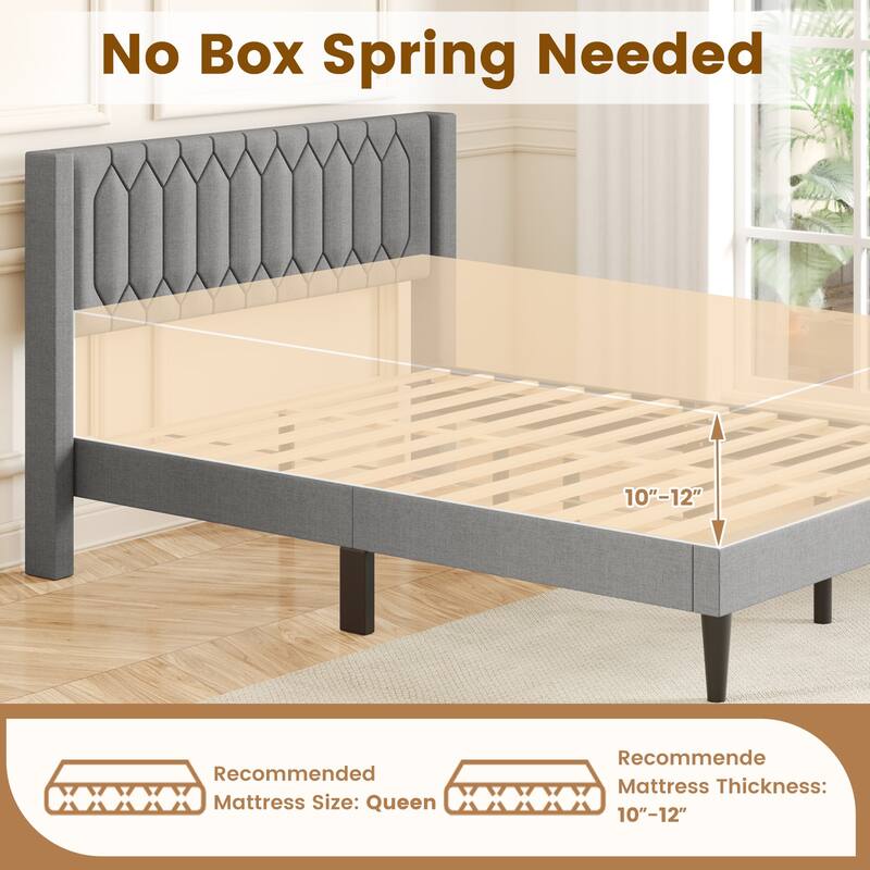 Gymax Queen Size Bed Frame Dutch Velvet / Linen Fabric Upholstered