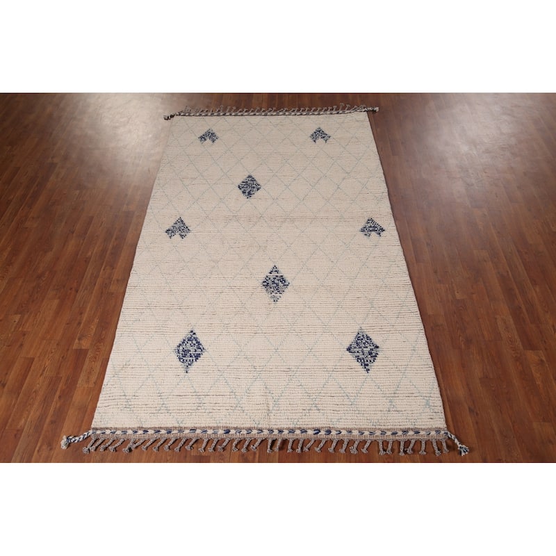 All-Over Trellis Moroccan Oriental Area Rug Hand-Knotted Wool Carpet - 5'0"x 8'5"