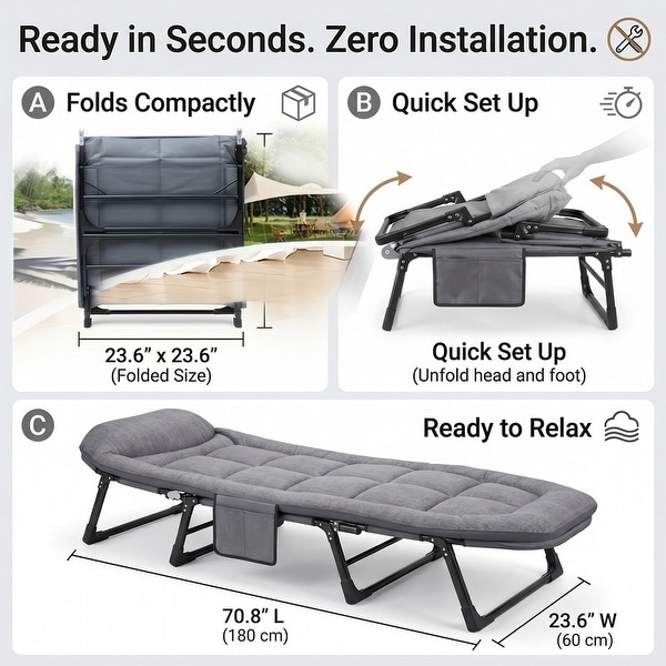 1-Pack Patio Chaise Folding Bed with Mattress,Comfortable