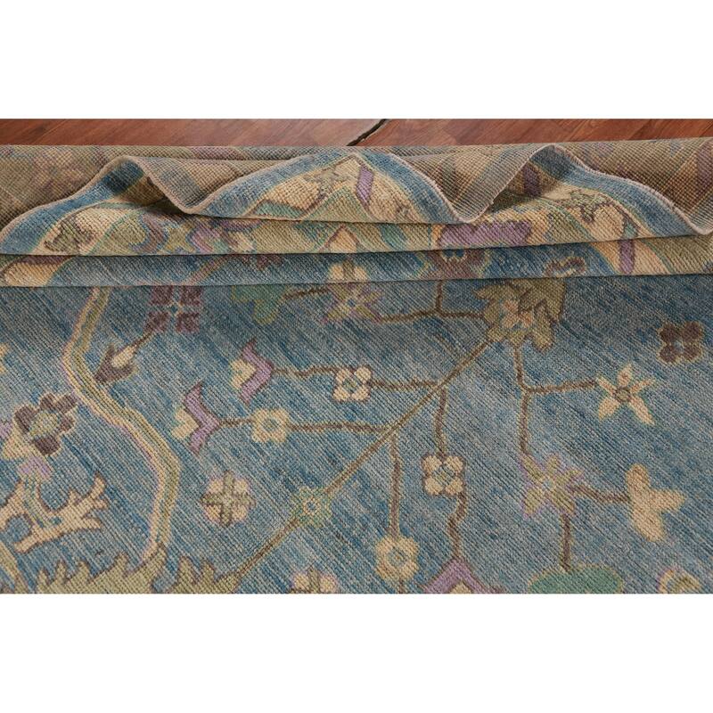 Hand Knotted Oriental 100% Wool Carpet Transitional All-Over Navy Blue & Blues Oushak Area Rug - 11' 7'' X 9' 1''