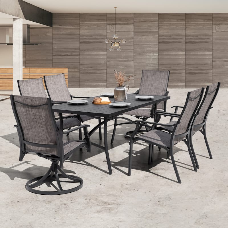 7-Piece Outdoor Dining Set with Textilene Stationary and Swivel Chairs