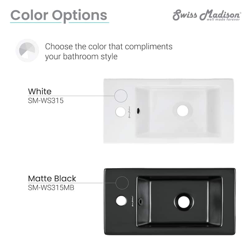 Voltaire Rectangular Ceramic Wall Hung Sink With Left Side Faucet Mount
