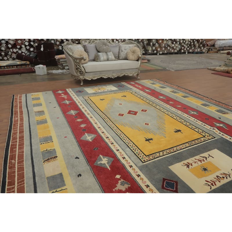 Square Wool Gabbeh Vegetable Dye Large Rug Handmade Wool Carpet - 12' 4'' X 12' 3''