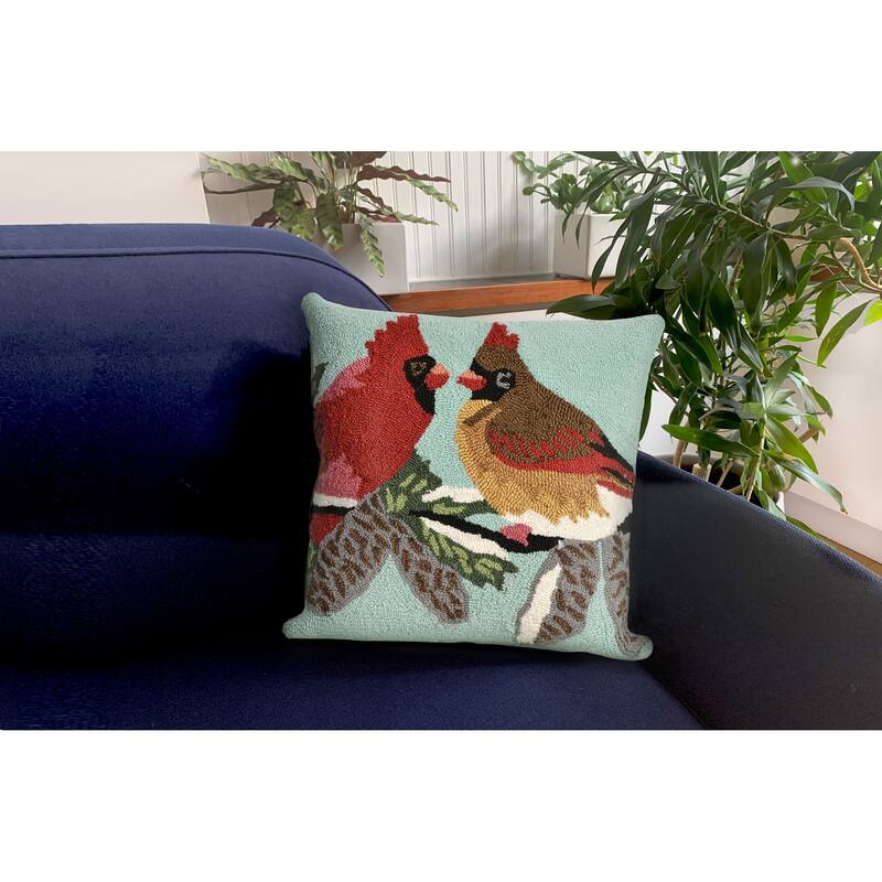 Liora Manne Frontporch Cardinals Indoor/Outdoor Pillow Sky 18" Square