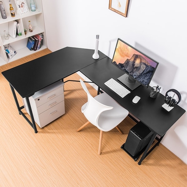 Shop Langria L Shaped Wood And Metal Computer Desk With Cpu Stand