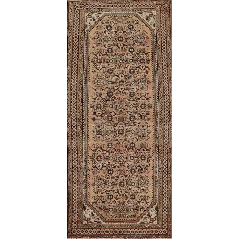 Hamedan Persian Vintage Runner Rug Hand-Knotted Peach Wool Carpet - 3'8" x 9'9"