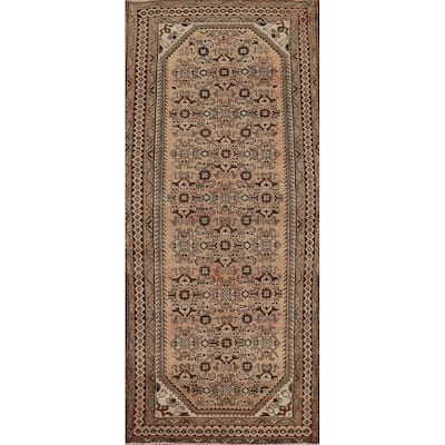 Hamedan Persian Vintage Runner Rug Hand-Knotted Peach Wool Carpet - 3'8" x 9'9"
