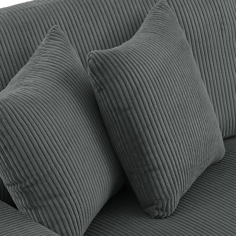 Corduroy Modular Sectional Sofa Set With Ottoman - Gray/2 Pillows - Reversible