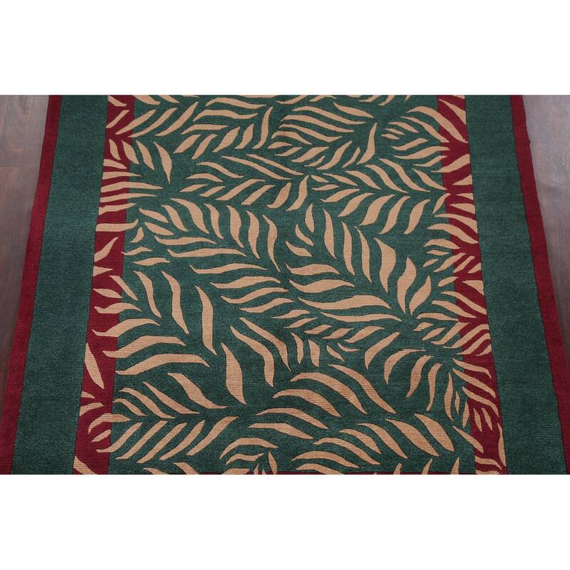 Vegetable Dye Nature Print Nepalese Area Rug Hand-knotted Wool Carpet - 5'9" x 7'0"
