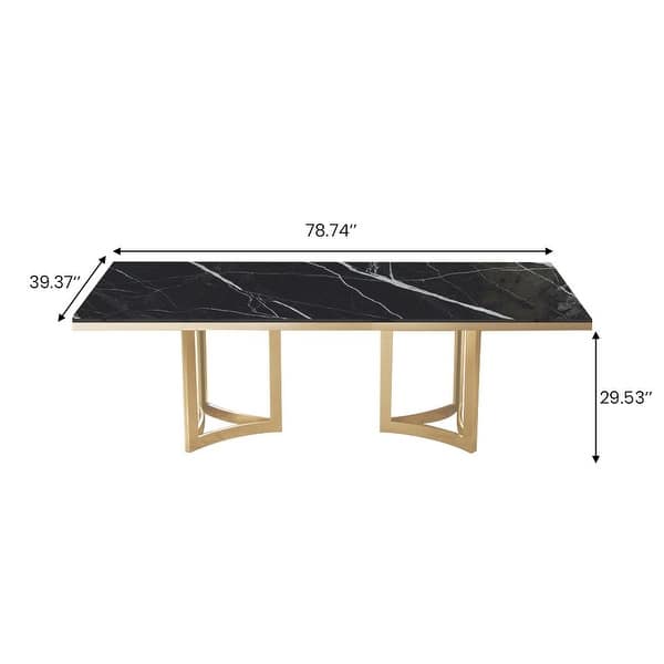 dimension image slide 6 of 11, Modern Marble Dining Table with White Rectangular Tabletop Gold Stainless Legs, Dining Room Table