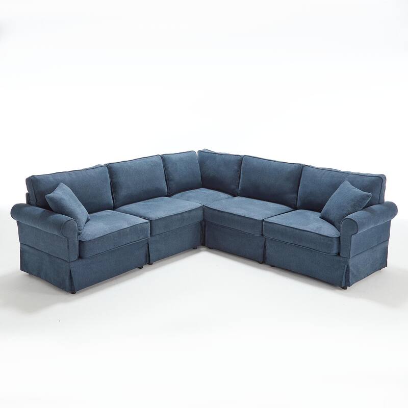 94" Linen L-Shaped Sectional Sofa, 5-Seater