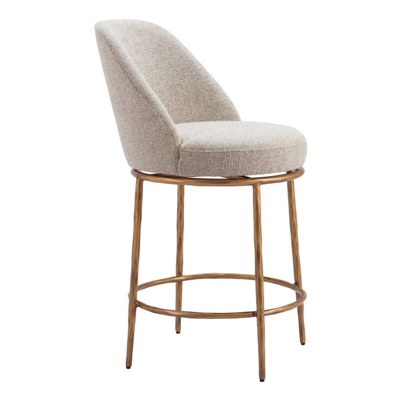 HomeRoots 24" Beige and Gold Fabric and Steel Counter Height Swivel Bar Chair