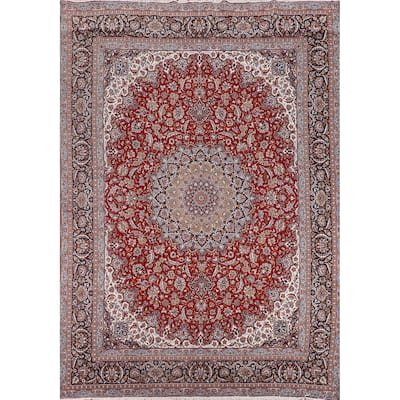 Traditional Red Kashan Turkish Rug Machine-Made Living Room Carpet - 9'7" x 12'6"