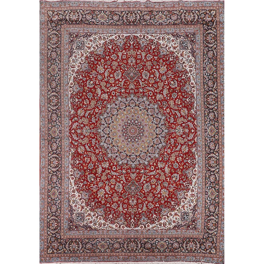 Traditional Red Kashan Turkish Rug Machine-Made Living Room Carpet - 9'7" x 12'6"
