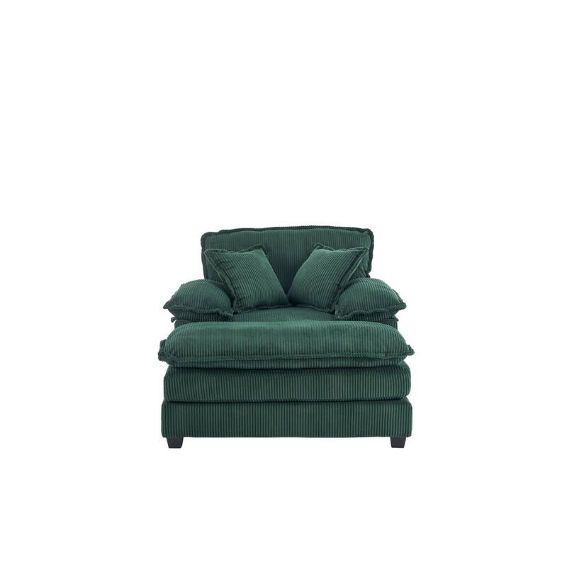 Corduroy Single Sofa Sets with Ottoman and 2 Toss Pillows, Deep Seat Design