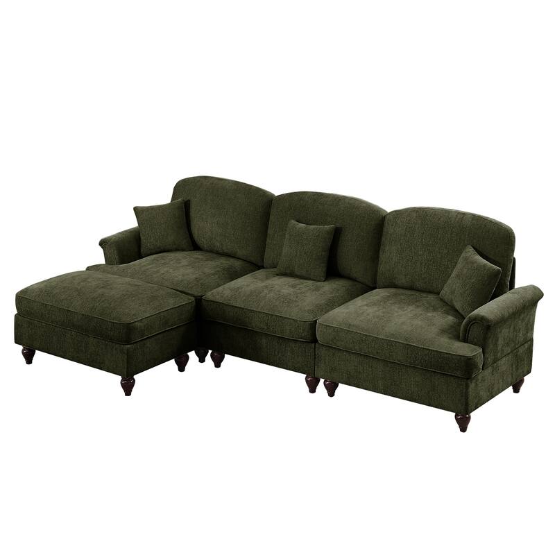 GDFStudio - Mid Century Chenille L-Shaped 3-Seater 107.1" Modular Sectional Sofa with Ottoman