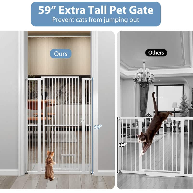 Costway 59"/67.5" Extra Tall Pet Gate with 30.5”-41” Width & 2 - White