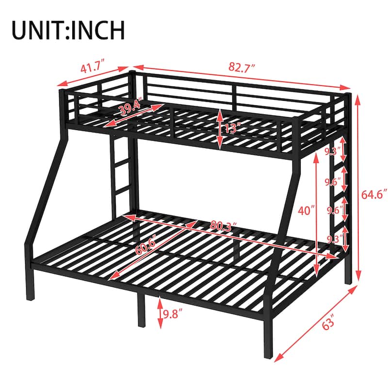 Metal Twin XL over Queen Bunk Bed for Teens and Adults with Storage