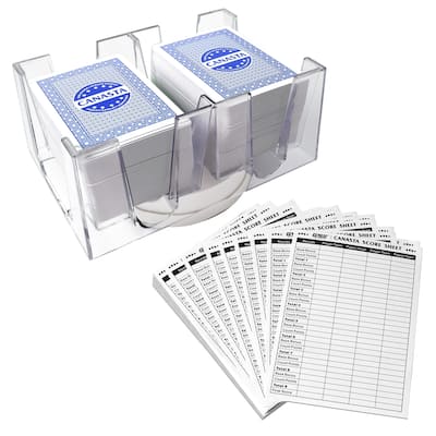 GSE™ Canasta Cards Game Set with 6-Deck Canasta Playing Cards with Point Values, a Revolving Card Holder/Tray & 100 Score Pads