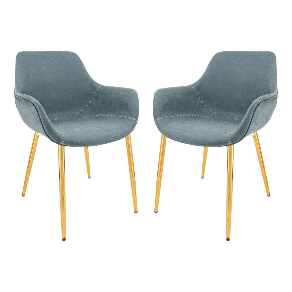 Markley Modern Leather Dining Armchair Set of 2 With Gold Metal Legs Accent Side Chair
