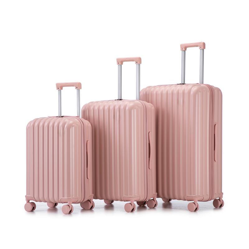 Carry on Hardshell 3 Piece ABS Luggage Set with Cup Holder & USB Port & Phone Holder - Pink