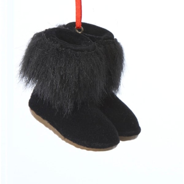2.25" Fashion Avenue Black Boots with Faux Fur Cuff Christmas Ornament