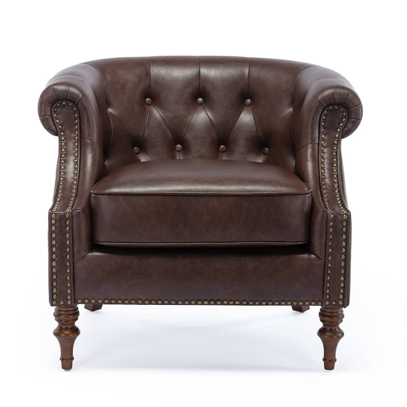 Cleveland Button Tufted Brown Faux Leather Accent Chair by Greyson Living
