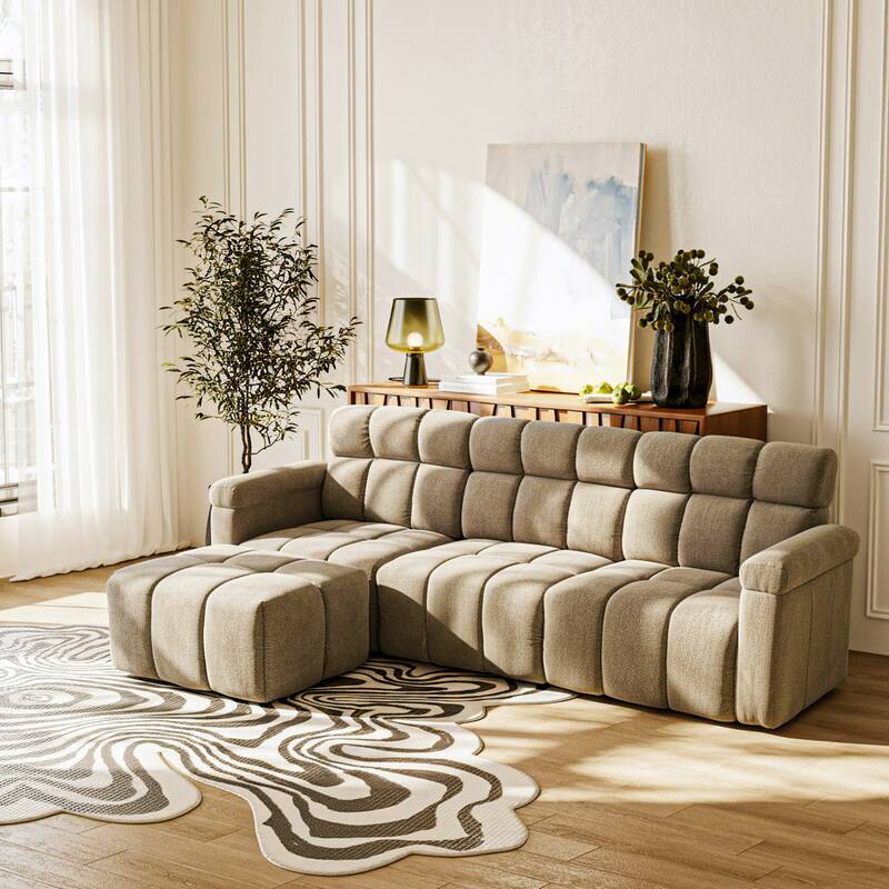 4-Seater Chenille Sectional Sofa with Chaise, High Back L-Shaped Couch, Solid Wood Frame & TB117 Certified Fabric