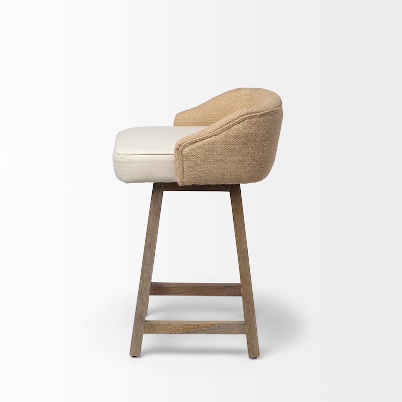 Monmouth Cream and Beige Fabric Seat with Brown Solid Wood Frame Counter Stool - 18.5"W x 20"D x 30"H