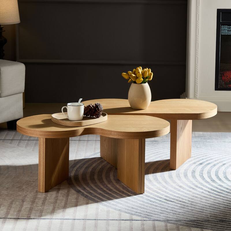 Accent Butterfly Coffee Table with Sturdy Legs, Wood Nesting Coffee Table, Modern Low Center Table for Living Room, Office