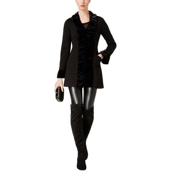 I-N-C Womens Velvet Ruffle Coat, black, Large. Opens flyout.