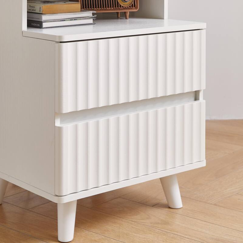 Modern Bedside Table with Gun Drawer,Bedside Table with Charging Station, 2 Drawers and Open Shelf,Side Table for Bedroom