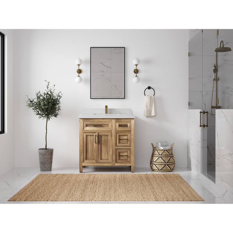 Willow Collections 36 in. W x 22 in. D Santa Monica Teak Bathroom Vanity Center with Countertop