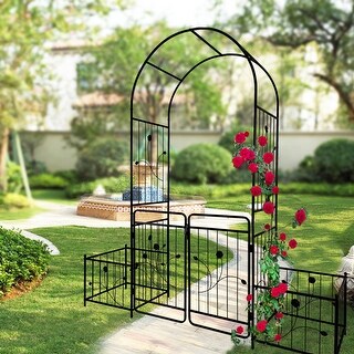 Outdoor Climbing Plants Support Metal Garden Rose Arch with Gate - Bed ...
