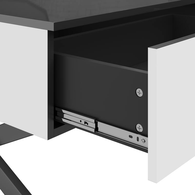 Mirror Coffee Table with Metal Base for Living Room Large Center Table with 2 Drawers, High Gloss Top Table for Reception Room