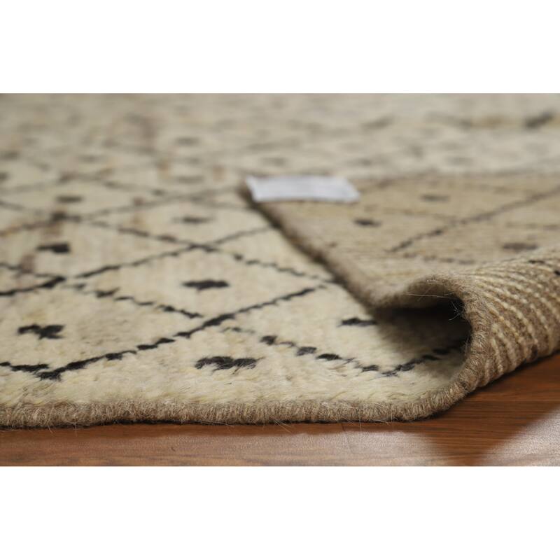 Beige Trellis Moroccan Oriental Area Rug Handmade Wool Carpet - 6'11" x 9'9"