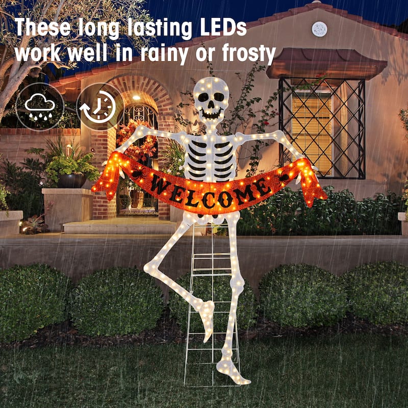 Glitzhome 7ft Pre-lit Halloween 2D Skeleton Outdoor Decor with 220 warm White LED Lights