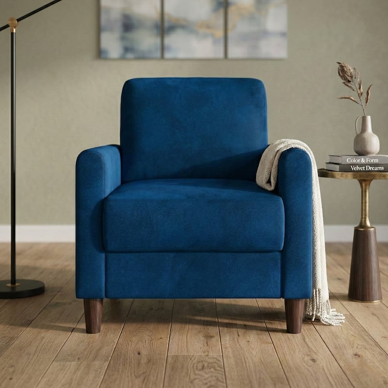 Clayfell Goliad Velvet Armchair with Pocket Spring, Soft Cushions, Clean Lines Design - Blue