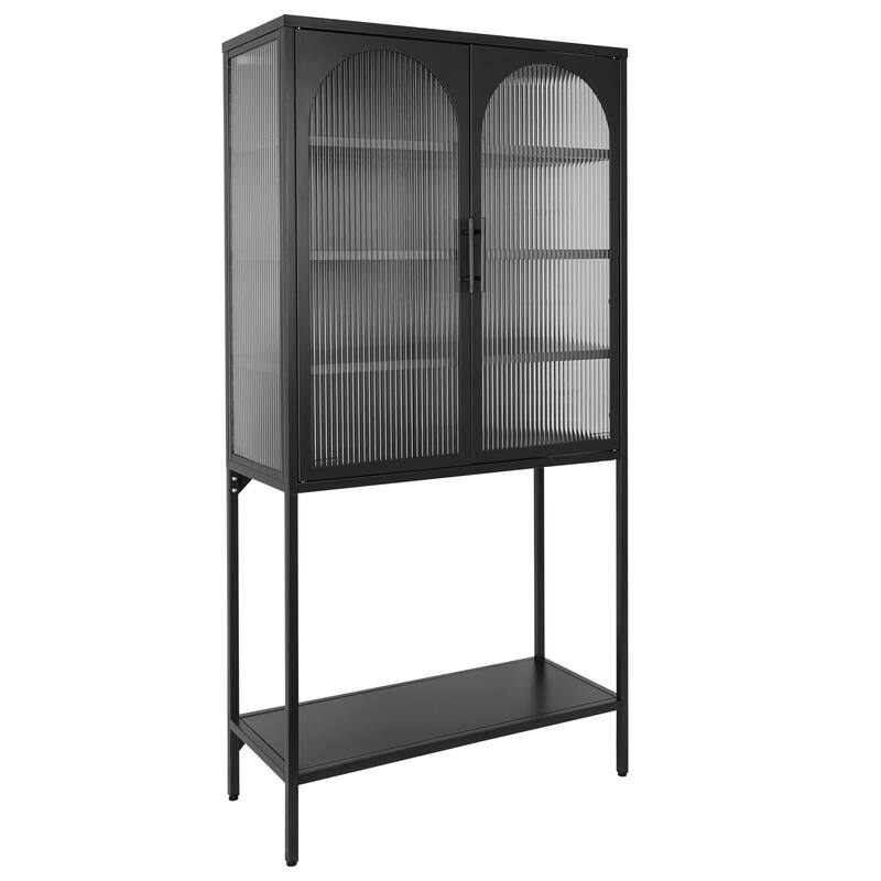 Adjustable Shelves Cabinet with 2 Glass Arched Doors
