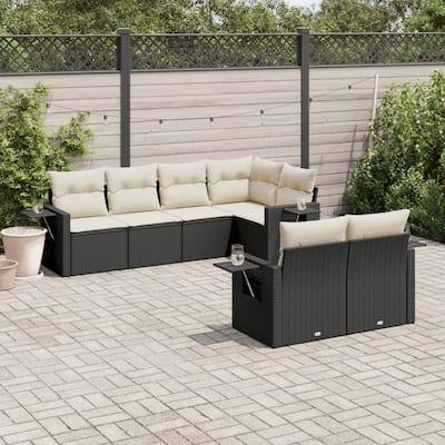 vidaXL Garden Sofa Set Black, Cream White PE rattan Large Modular - 24.4 x 24.4 x 27.2