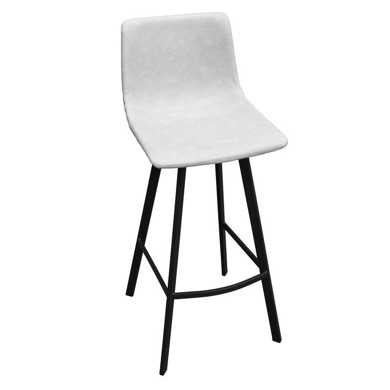 Elland Modern Upholstered Leather Bar Stool with Stainless Steel Legs, Curve Padded Seat, Built-in Footrest, and Plastic Glides